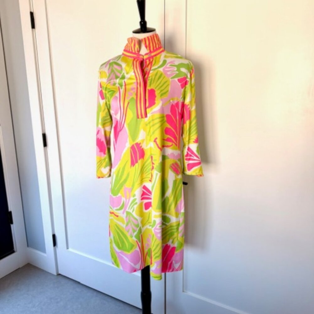 Gretchen Scott Everywhere Bright Green Pink Dress Size Large - Picture 2 of 5